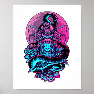 Geisha Tattoo Pink floral Poster