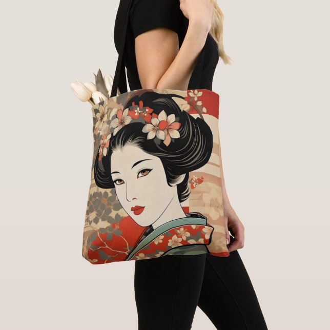 Geisha Traditional Ukiyo-e Tote Bag (Close Up)