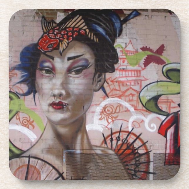 Geisha Urban Graffiti Street Art Coaster (Front)