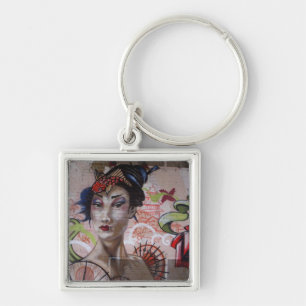 Geisha Urban Graffiti Street Art Key Ring