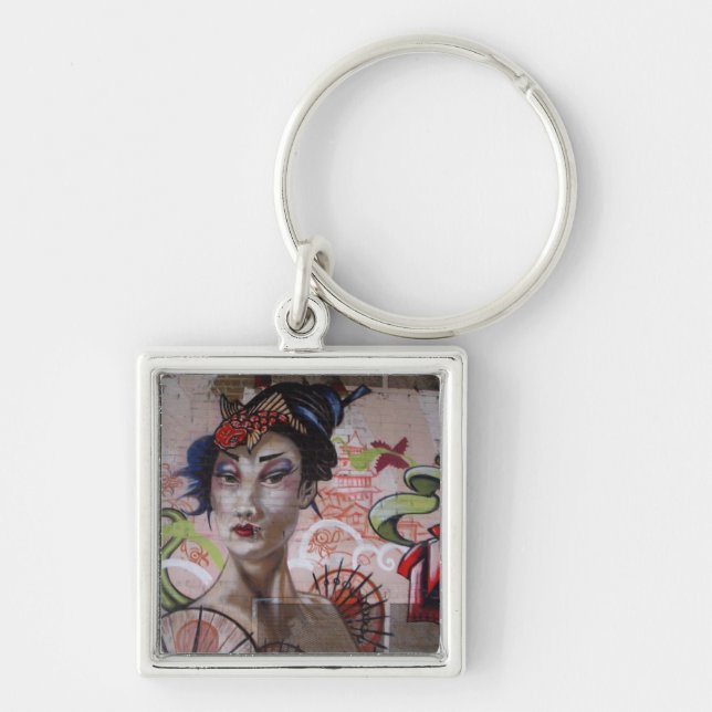 Geisha Urban Graffiti Street Art Key Ring (Front)