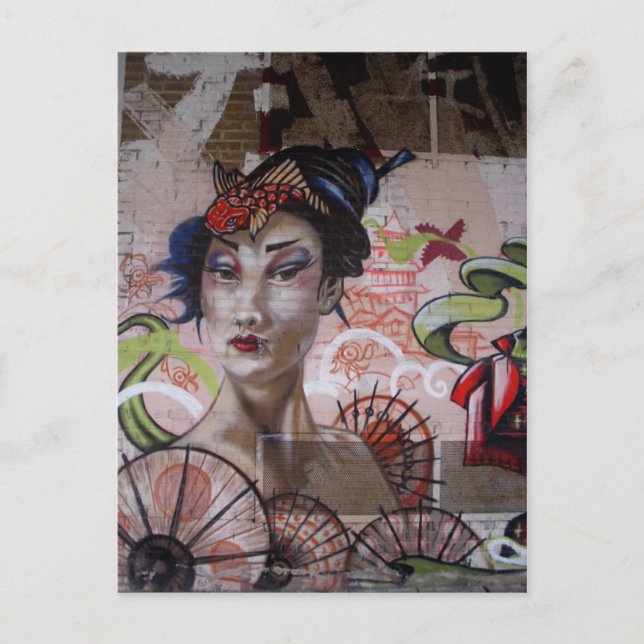 Geisha Urban Graffiti Street Art Postcard (Front)