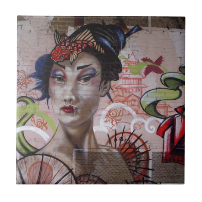 Geisha Urban Graffiti Street Art Tile (Front)