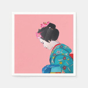 Geisha with Cherry blossom Japanese homeware Napkin