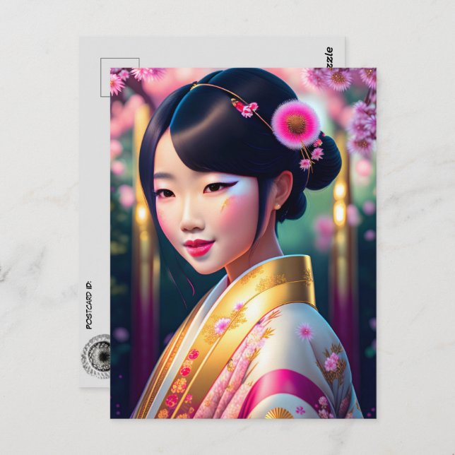 Geisha with dandelions, Postcrossing Postcard (Front/Back)