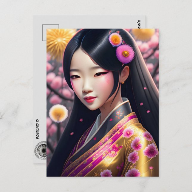 Geisha with dandelions, Postcrossing Postcard (Front/Back)