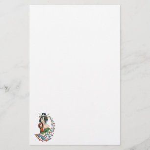 Geisha With Floral Cascade Stationery