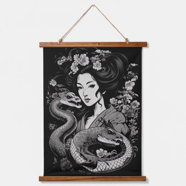 Geisha with Snakes Hanging Tapestry (Front)