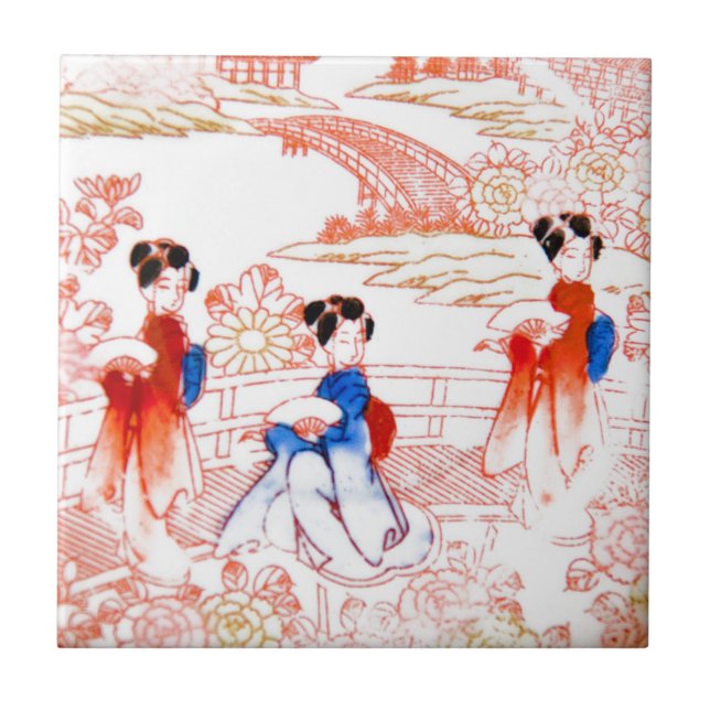 Geishas in garden ceramic tile (Front)