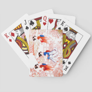 Geishas in garden playing cards