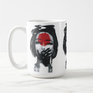Geisha's Silence: Red and Black Ink Art Coffee Mug