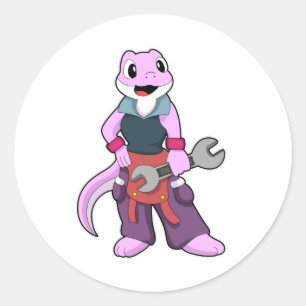 Geko as Mechanic with Wrench Classic Round Sticker