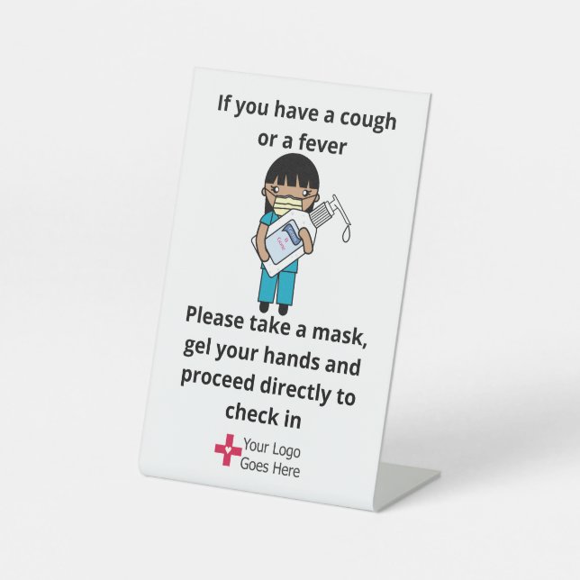 Gel and Mask Infection Control - Asian/Hispanic Pedestal Sign (Front)