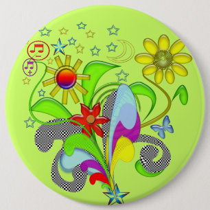 Gel Flowers and Swirls 6 Cm Round Badge