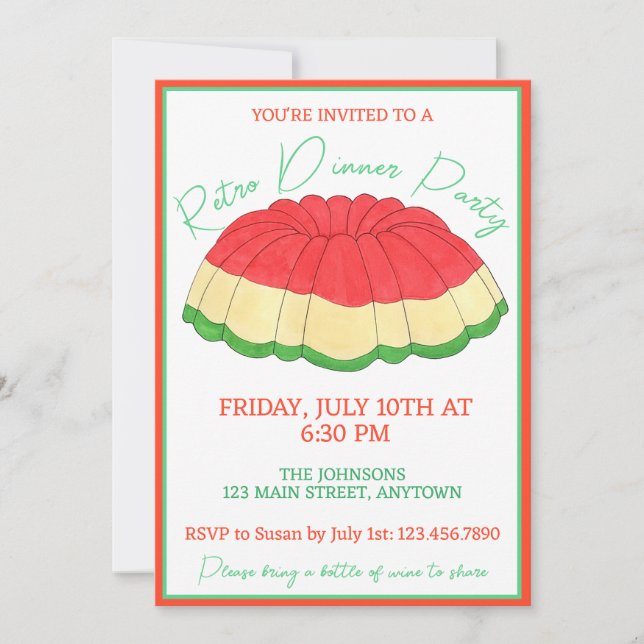 Gelatin Salad Vintage Retro Dinner Party Dessert  Invitation (Front)
