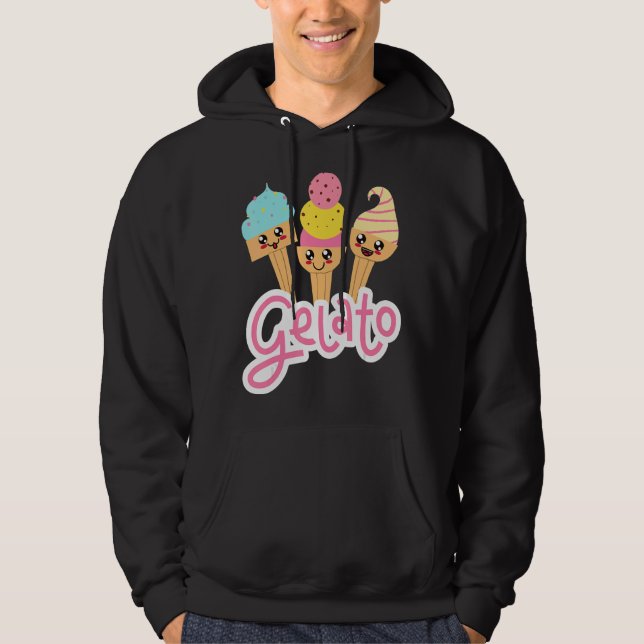 Gelato And Italian Dessert Gelato Happy Face Cones Hoodie (Front)