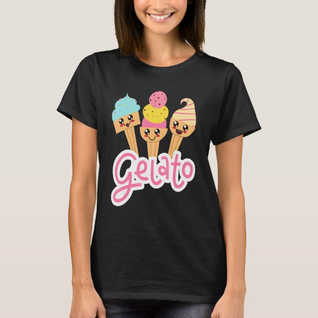 Gelato And Italian Dessert Gelato Happy Face Cones T-Shirt (Front)