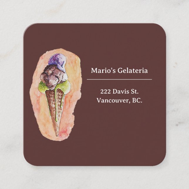 Gelato Gelateria Ice Cream Shop Square Business Card (Front)