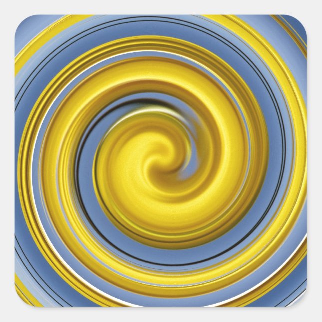 Gelb-blaues Spiralmuster Square Sticker (Front)