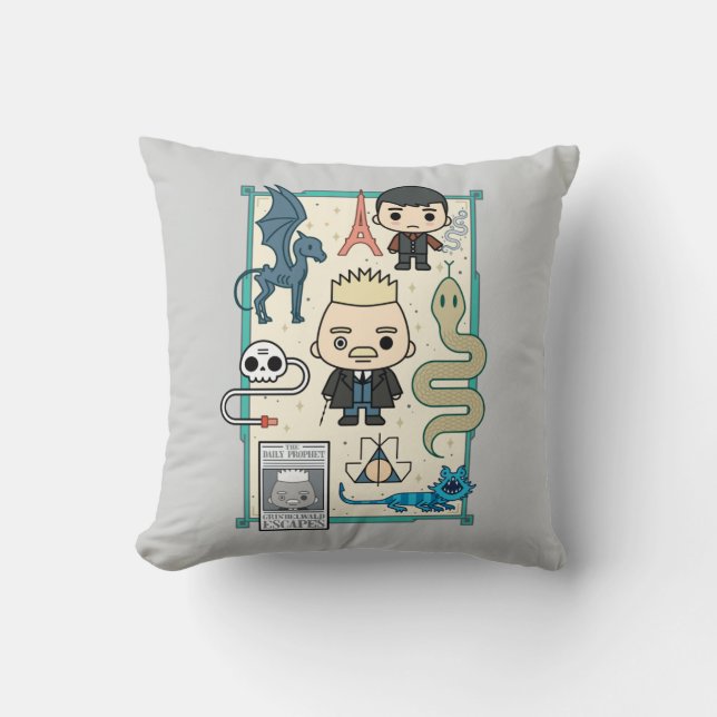 GELLERT GRINDELWALD™ & Barebone Cartoon Cushion (Front)