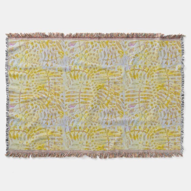 Gelli Printed Golden Leaves Throw Blanket (Front)