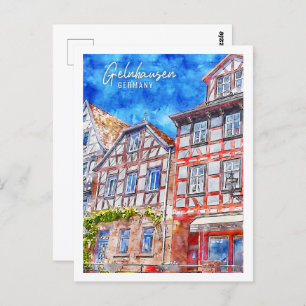 Gelnhausen Germany Travel Place Watercolor Postcard