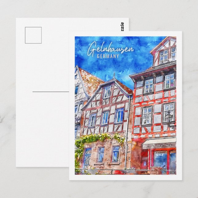 Gelnhausen Germany Travel Place Watercolor Postcard (Front/Back)