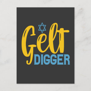 Gelt Digger Funny Hanukkah Gelt Coin Jewish Gift  Invitation Postcard
