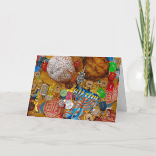 Gelt, Dreidels, Menorah, Sufganiot, & Latke Holiday Card