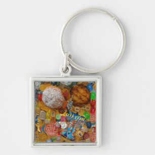 Gelt, Dreidels, Menorah, Sufganiot, & Latke Key Ring