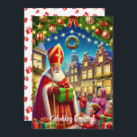 "Gelukkig Kerstfeest" Vintage Dutch Christmas Holiday Card<br><div class="desc">"Gelukkig Kerstfeest" Vintage Dutch Christmas Holiday Card. Saint Nicholas distributing gifts to children.</div>