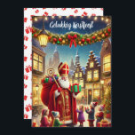 "Gelukkig Kerstfeest" Vintage Dutch Christmas Holiday Card<br><div class="desc">"Gelukkig Kerstfeest" Vintage Dutch Christmas Holiday Card. Saint Nicholas distributing gifts to children.</div>