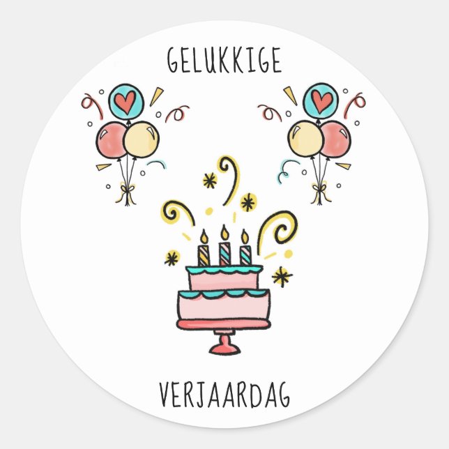 Gelukkkkchen Verjaardag | Happy Birthday Classic Round Sticker (Front)
