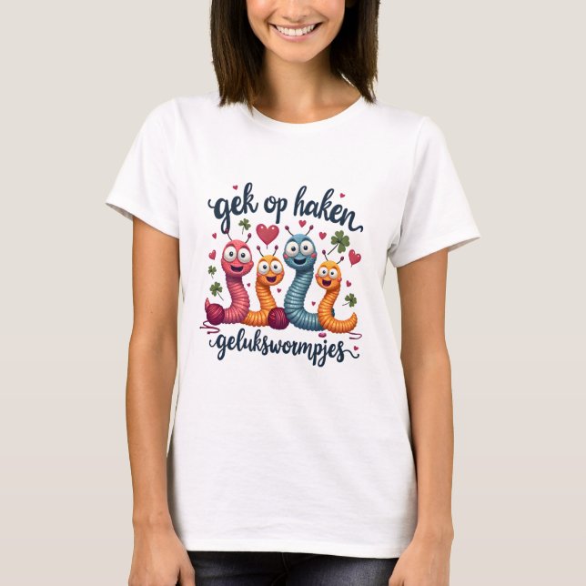 Gelukswormpjes 'Gek op Haken - Worry Worms T-Shirt (Front)