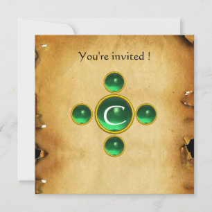 Gem cross 1st Holy Communion / Christening green Invitation
