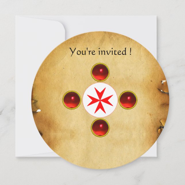 Gem cross 1st Holy Communion / Christening red Invitation (Front)