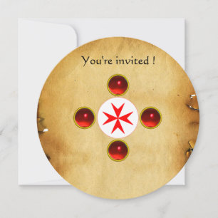 Gem cross 1st Holy Communion / Christening red Invitation