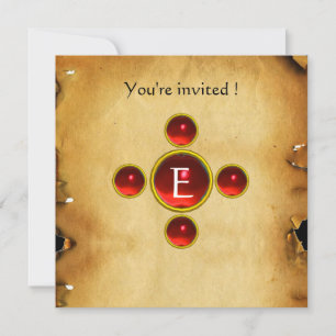 Gem cross 1st Holy Communion / Christening red Invitation