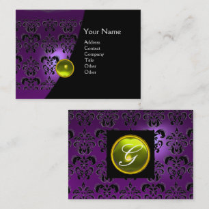 GEM DAMASK MONOGRAM amethyst purple Business Card
