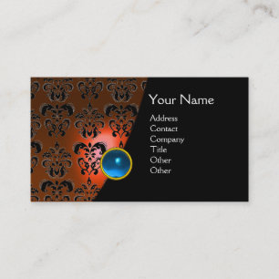 GEM DAMASK MONOGRAM orange blue sapphire Business Card
