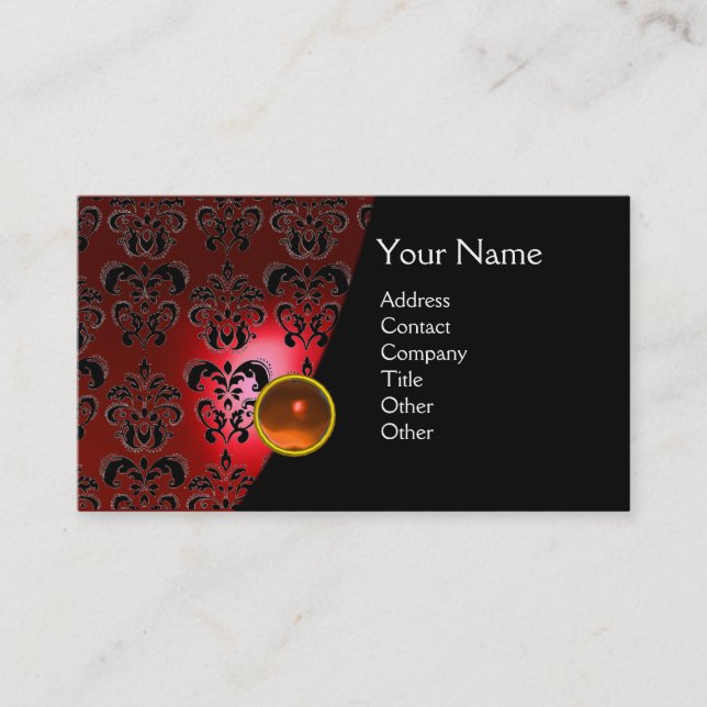 GEM DAMASK MONOGRAM red topaz orange Business Card (Front)