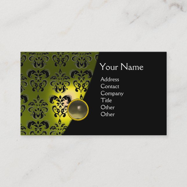 GEM DAMASK MONOGRAM yellow grey agate Business Card (Front)