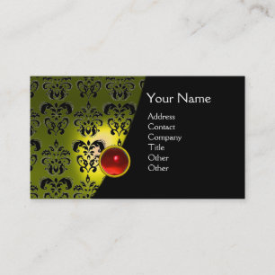 GEM DAMASK MONOGRAM yellow red ruby Business Card