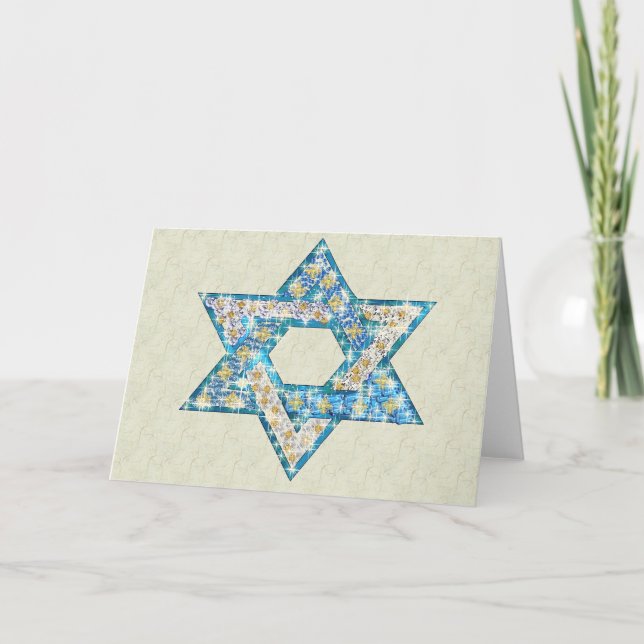 Gem decorated Star of David Holiday Card (Front)