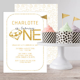 Gem Diamond One 1st Birthday Party Invitation