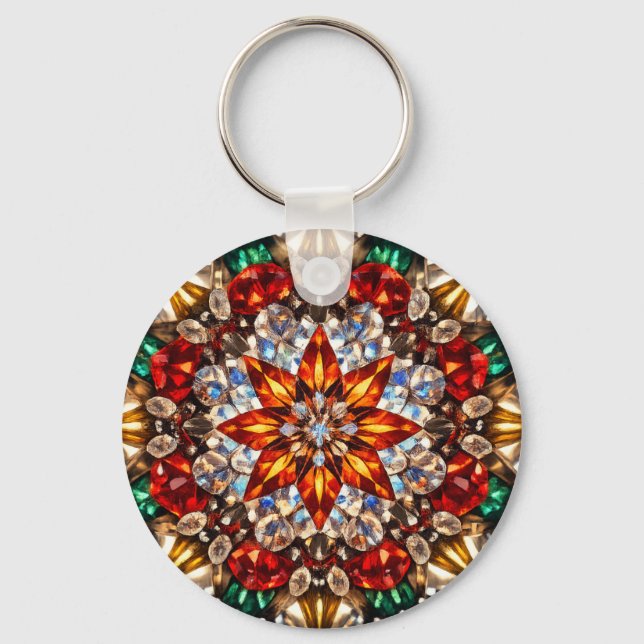 Gem Kaleidoscope Mandala – Sparkling Keychain (Front)