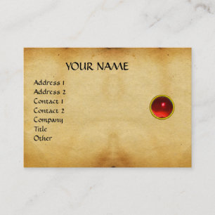 GEM MON ,RED RUBY, GREY AGATA , parchment gold Business Card