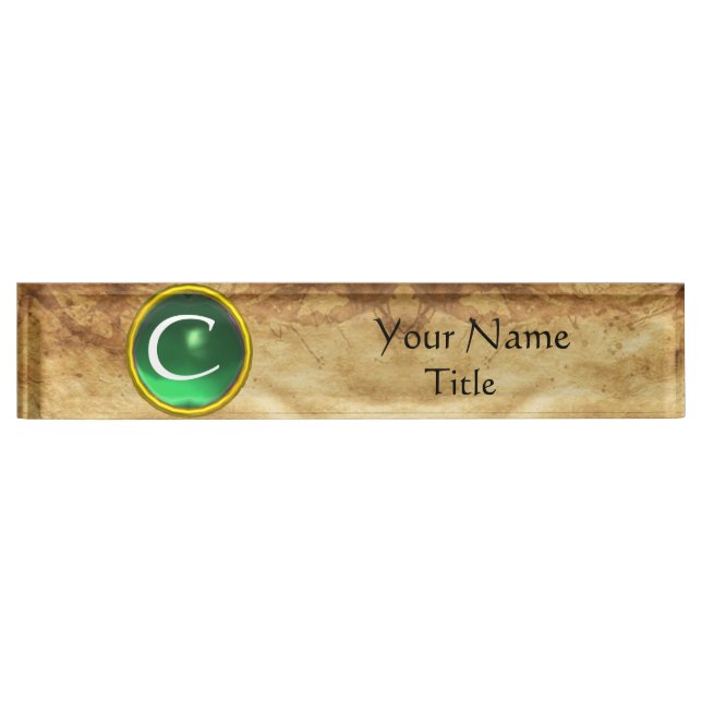 GEM MONOGRAM ,GREEN EMERALD, parchment Nameplate (Front)
