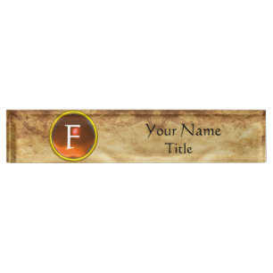 GEM MONOGRAM ,ORANGE SAPPHIRE, parchment Nameplate