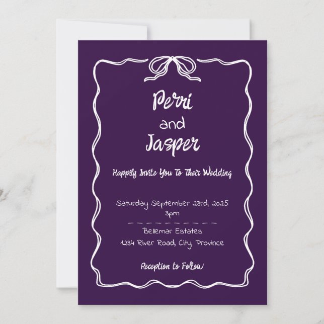 Gem & Pen Wedding Invitation Amethyst (Front)